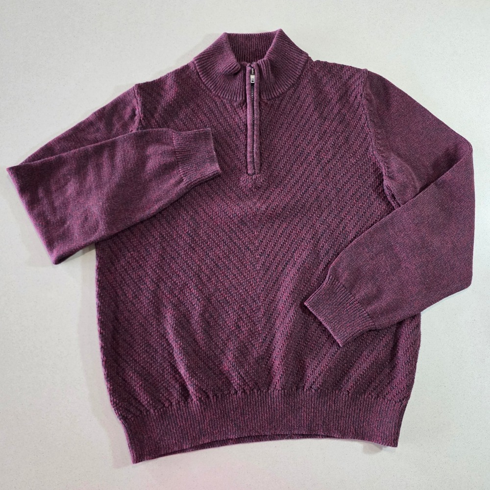 Calvin Klein Jeans Mens XL Burgundy Textured Quarter Zip Pullover Sweater